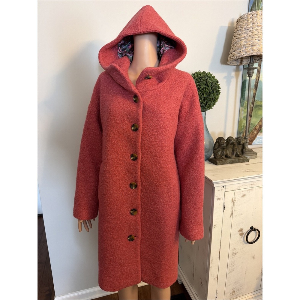 Sundance Vibrant Living Wool Blend Hooded Pea Coat Pink Floral Lined XS Oversize